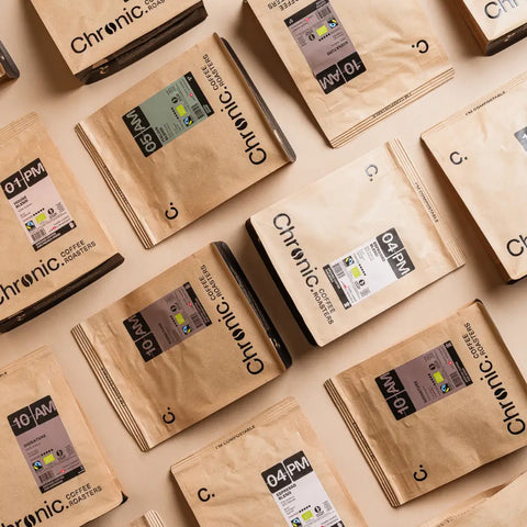 Collection de paquet de la marque de café Chronic.