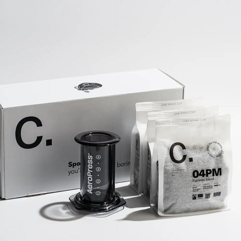 AeroPress Clear Gift Set & 3 Ground Coffees – 10AM / 01PM / 04PM