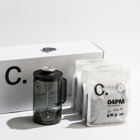 French Press Gift Set + 3 Ground Coffees – 10AM / 01PM / 04PM