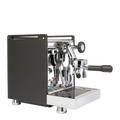 Rocket Espresso Mozzafiato Evo R Pelle – édition spéciale panneaux en cuir noir, vue de trois quarts