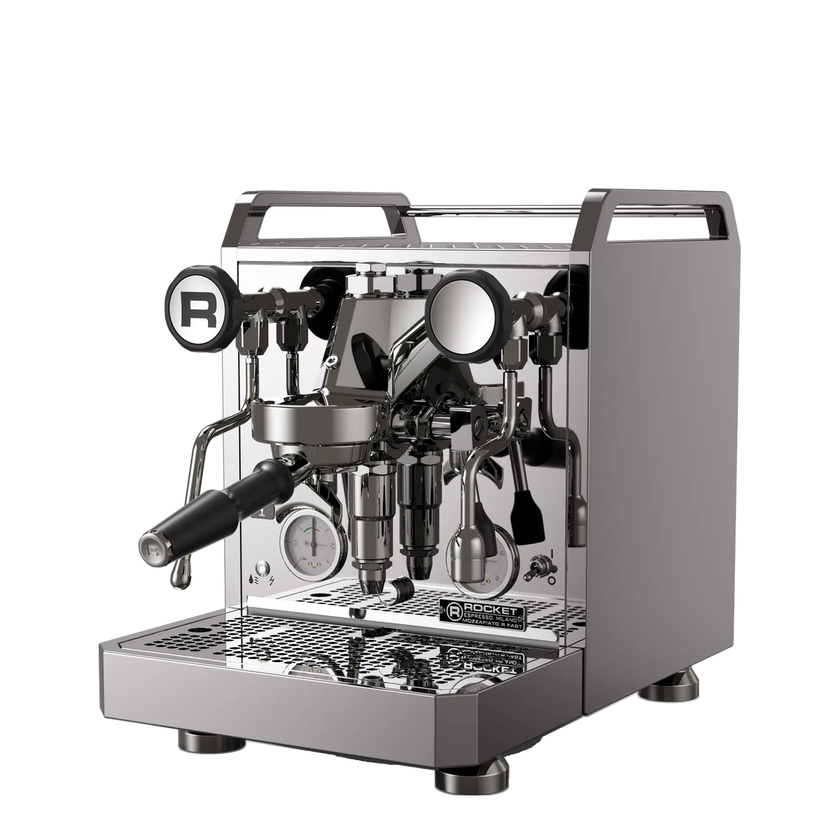 Rocket Espresso Mozzafiato Fast R – machine espresso, finition chrome, vue de trois quarts