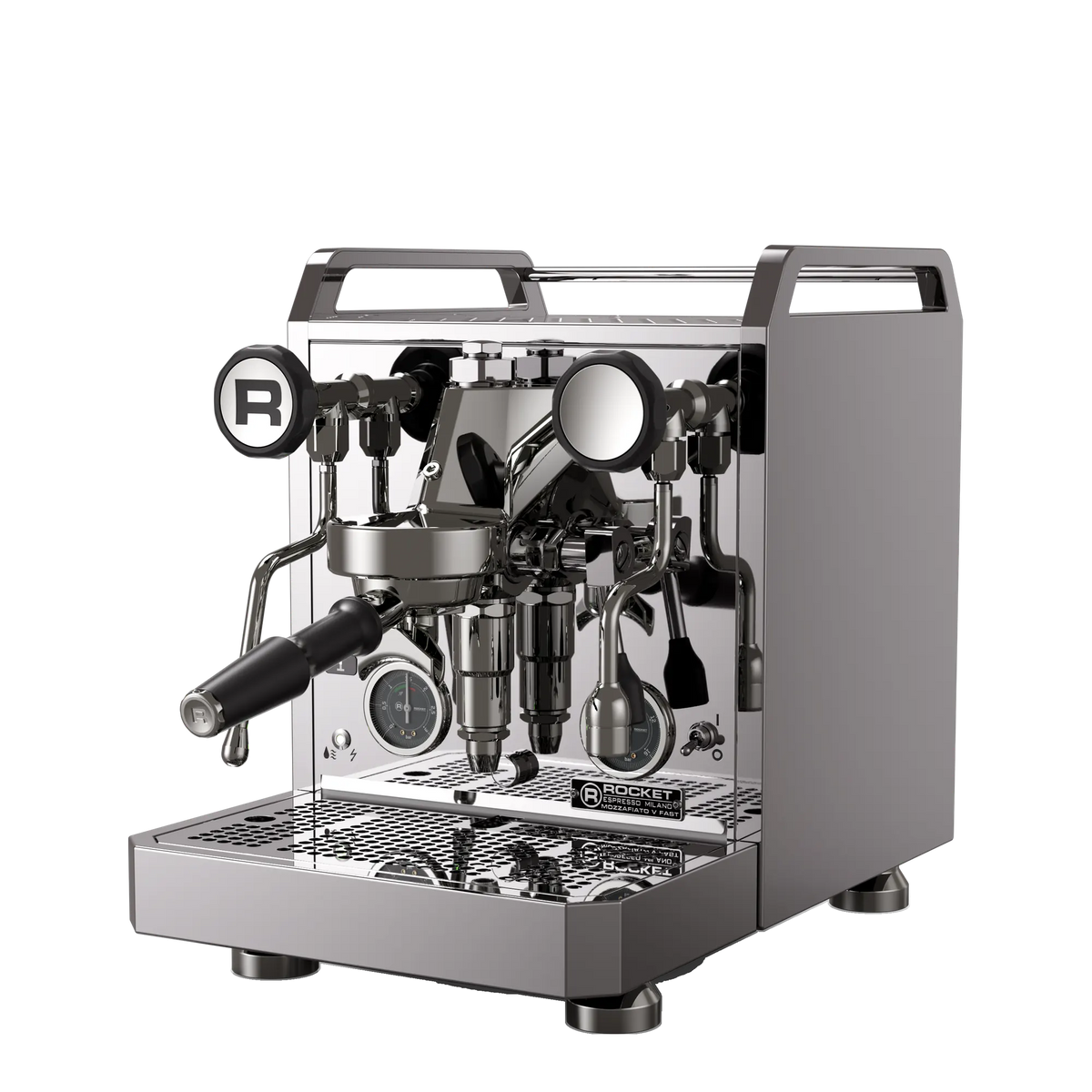 Rocket Espresso Mozzafiato Fast V – machine espresso, finition chrome, vue de trois quarts